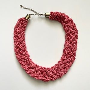 Braided Beaded Necklace in Coral Pink
